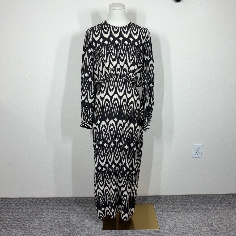 Zara Dress Womens Medium Geometric Cutout Midi Balloon Sleeve Party Cocktail